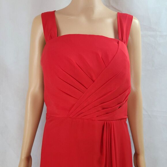 New Bridesmaid Special Occ (16W) Red Chiffon Sleeveless Pleated High-Low Dress - Picture 2 of 9